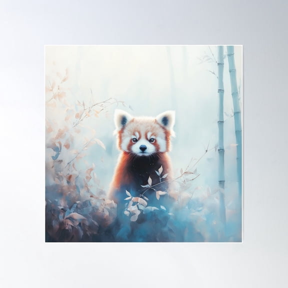 Red Panda In The Mist Poster Wall Art, Modern Wall Decor For Living Room Bedroom, 16X16 UNFRAMED