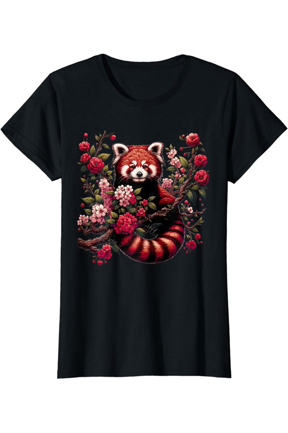 Red Panda Japanese Cherry Blossom Flower T-Shirt