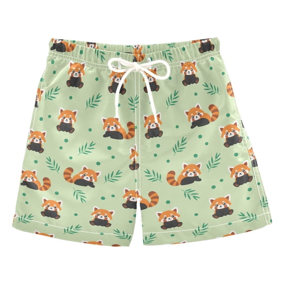 Red Panda Leaves Pattern Swim Trunks Quick Dry Beach Pool Board Shorts Lightweight Stylish Print Sizes 2T to XL
