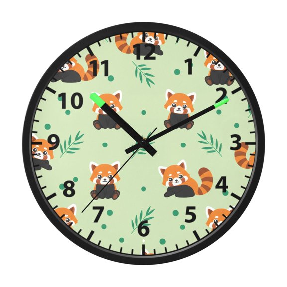 Red Panda Leaves Pattern Wall Clock 12 Inch Voice Activated Night Light Silent Non Ticking