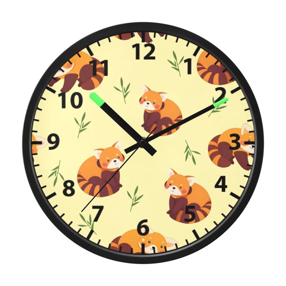 Red Panda Leaves Pattern Wall Clock 12 Inch Voice Activated Night Light Silent Non Ticking