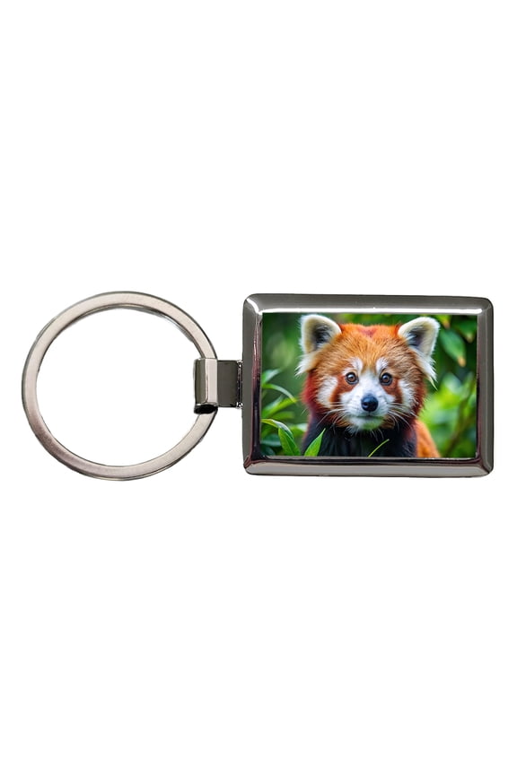 Red Panda Metal Rectangle Keychain