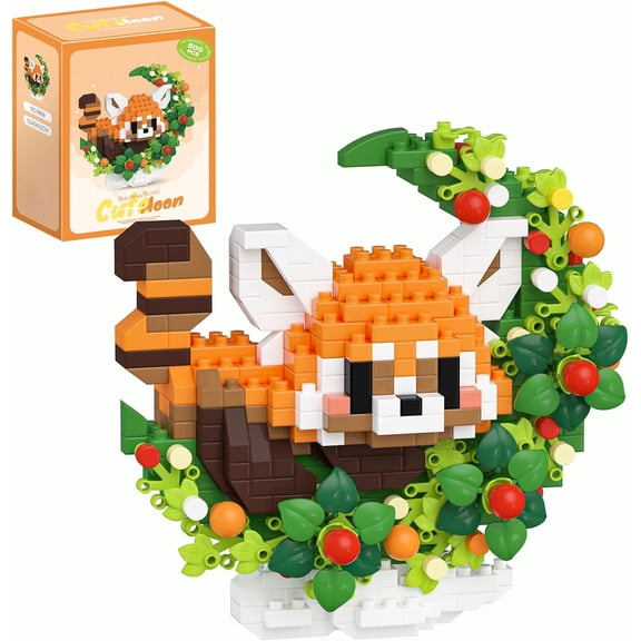 Red Panda Mini Building Blocks with Flowers for Teens,Flowers Mini Building Set,Animal Micro Building Kits,Home Office Décor Gift for Adults and Teens