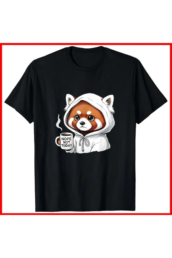 Red Panda Nope Not Today Cute Bamboo Climber Lazy Wildlife Illustration Unisex T-Shirt A00244, up to size 5XL