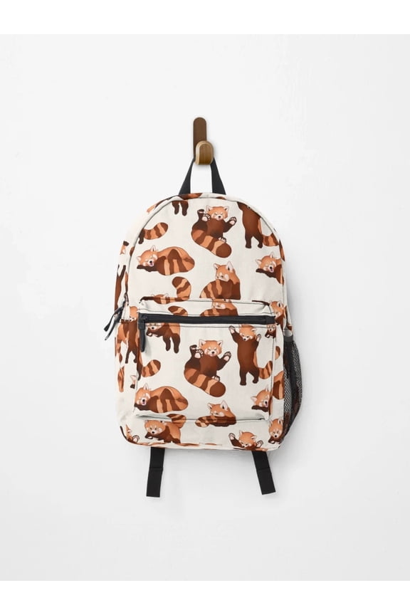 Red Panda Pattern Backpack, Panda Backpacks, Back To School Backpack