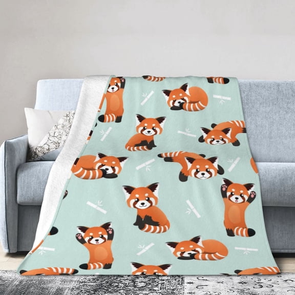 Red Panda Pattern Blanket Cartoon Bamboo Animal Print Throw for Sofa Couch