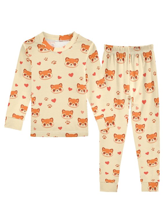 Red Panda Pattern Cotton Pajamas 2 Piece Set Sleepwear Soft and Comfortable Homewear Nightwear