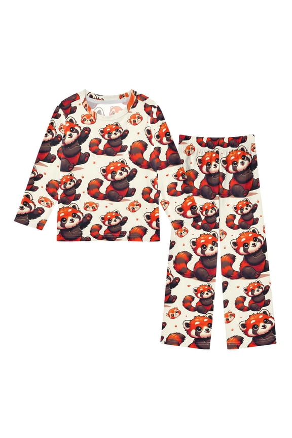 Red Panda Pattern Cozy Soft Long Sleeves Top and Pants 2 Piece Cool Pjs Pajamas Set Sleepwear Size 3-11Y