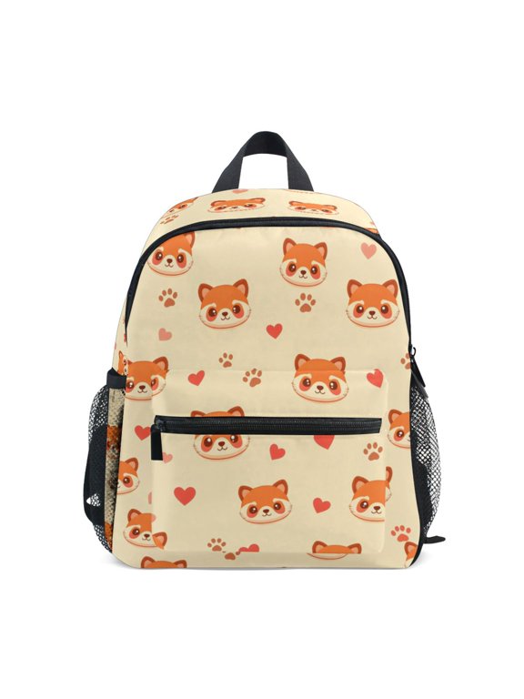 Red Panda Pattern Mini Backpack Cute Small Backpack with Chest Strap and Whistle Ages 3-8