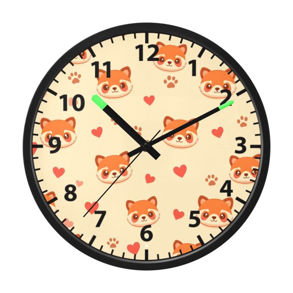 Red Panda Pattern Wall Clock 12 Inch Voice Activated Night Light Silent Non Ticking