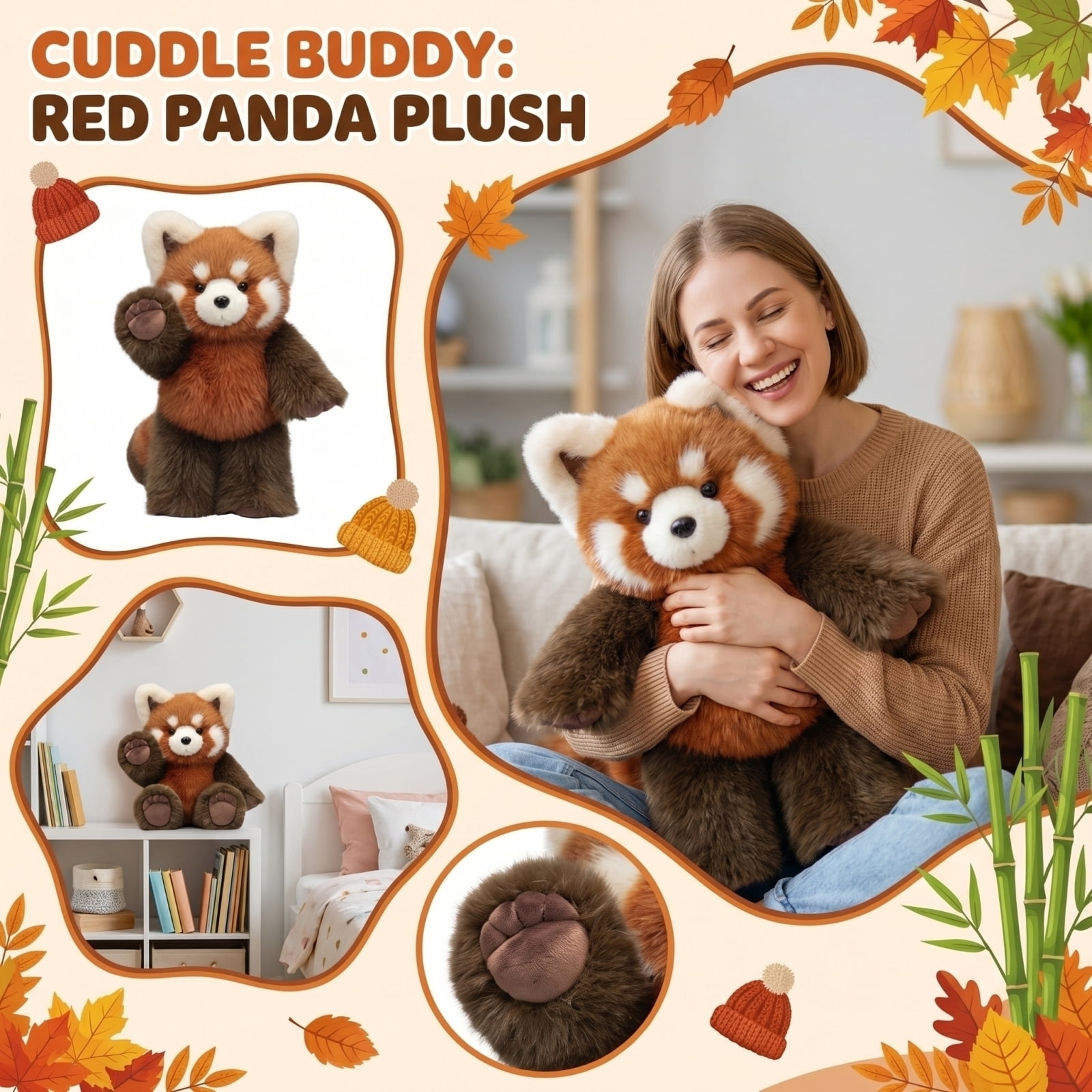 Red Panda Plush, 21 Inch Rust Brown Cuddly Toy, Premium Soft Stuffed Animal, Weighted Plushie for Relaxation & Home Decor 1PC Red
