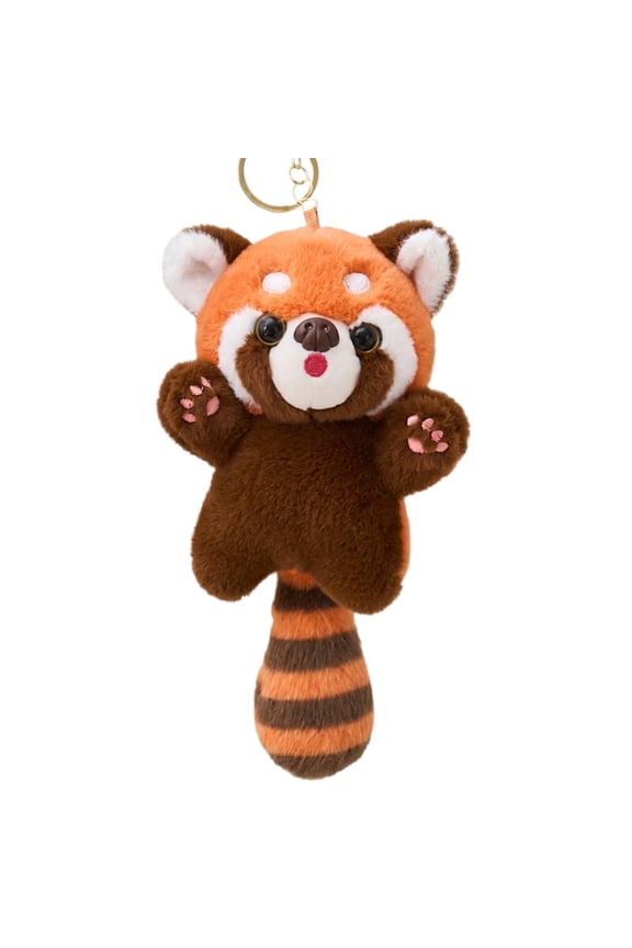Red Panda Plush Keychain,Kawaii Cat Keychain with Fluffy Pom Pom Mini Stuffed Keychain Cute Red Panda Keyrings Backpack Charm Bag Charms for Handbag, Purse Decor(A)