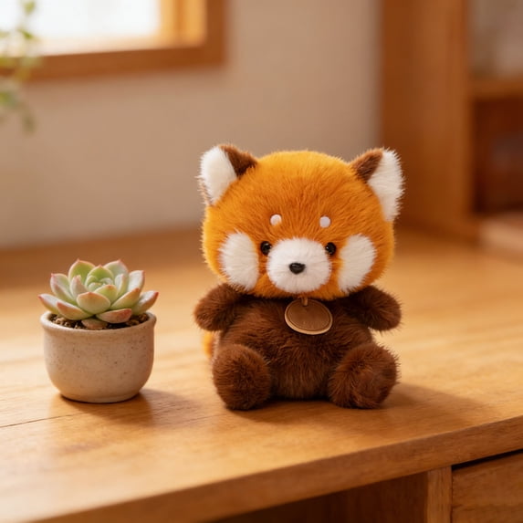 Red Panda Plush Tabletop Figurine Soft Stuffed Animal Desktop Ornament Cozy Decor for Office Room Bed