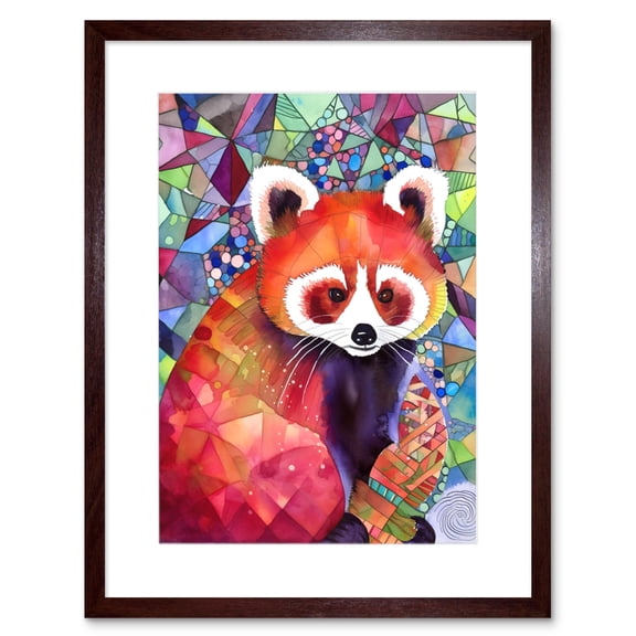 Red Panda Polygon Pattern Folk Art Artwork Framed Print Wall Art 9X7 Inch