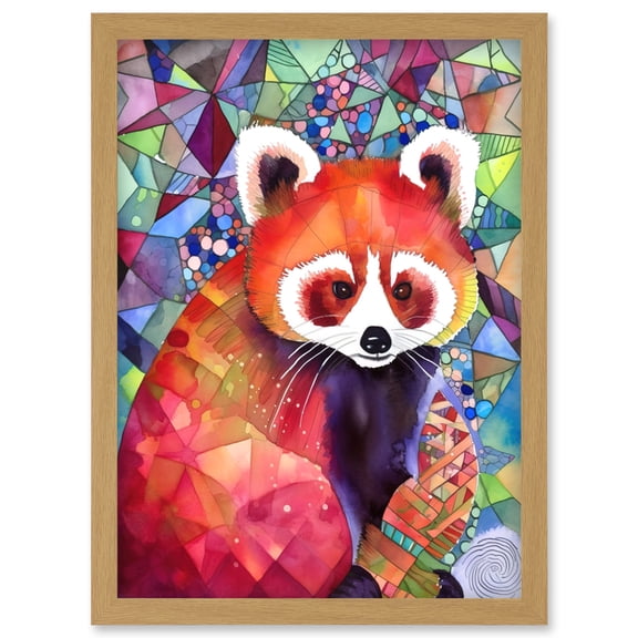 Red Panda Polygon Pattern Folk Art Artwork Framed Wall Art Print A4