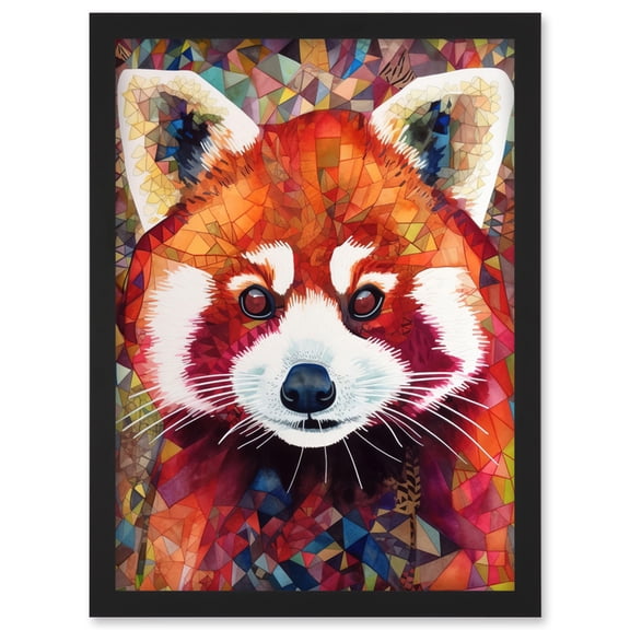 Red Panda Portrait Multicoloured Folk Art Artwork Framed Wall Art Print A4