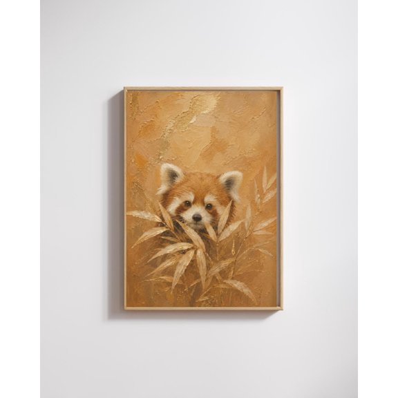 Red Panda Portrait Wall Art Print, Neutral Japandi Woodland And Earth Tone Decor