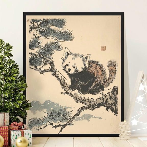 Red Panda Poster Japanese Woodblock Vintage Animal Art Wall Decor, Unframed Poster