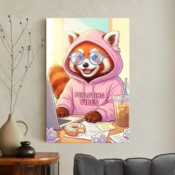 Red Panda Programmer Print, Kawaii Coding Office Art