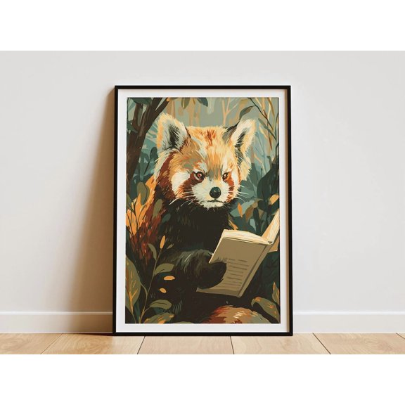 Red Panda Reading Forest Animal Poster Unframed Paper Print
