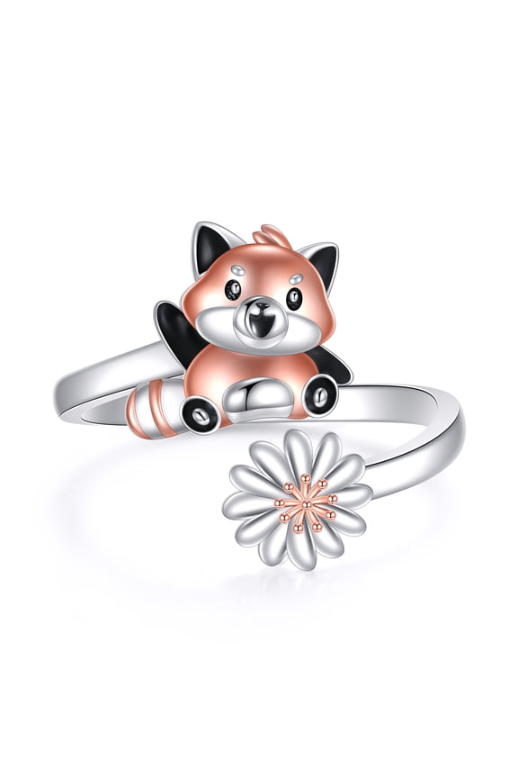 Red Panda Ring 925 Sterling Silver Cute Red Panda Open Ring Animal Jewelry Gifts for Women