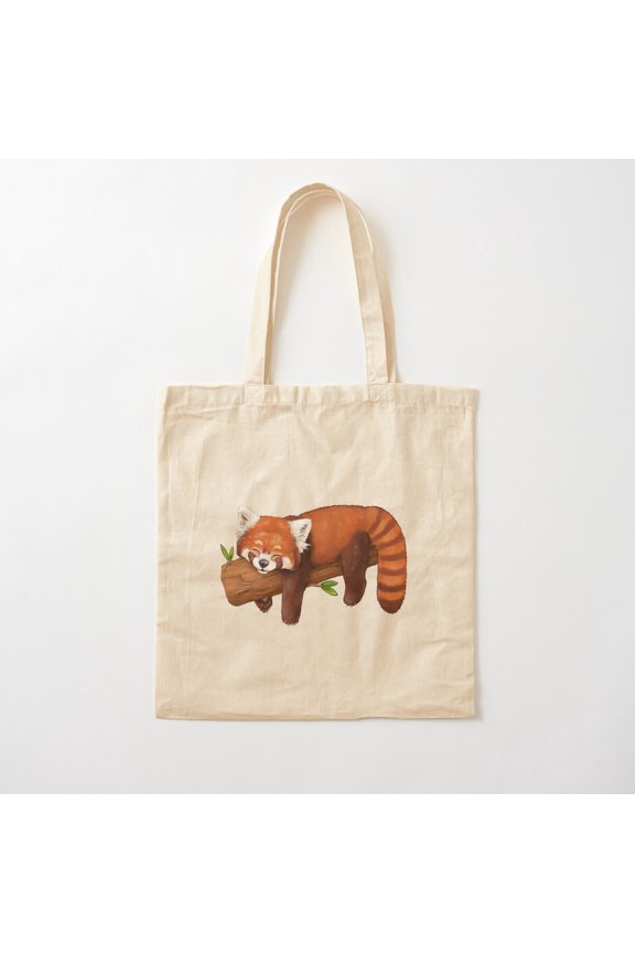 Red Panda Sleeping On A Log Canvas Tote Bags, Reusable Shopping Bag