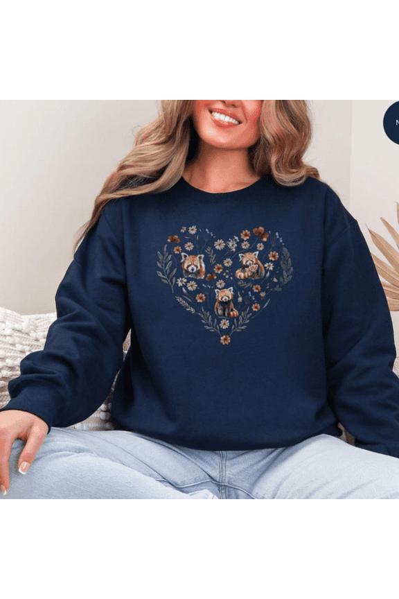 Red Panda Sweatshirt Animal Lover Cute Girl Crewneck Floral Red Panda Sweater Red Panda Lover