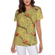 Red Panda T-Shirt Crew Neck Short Sleeve Full-Print for Women