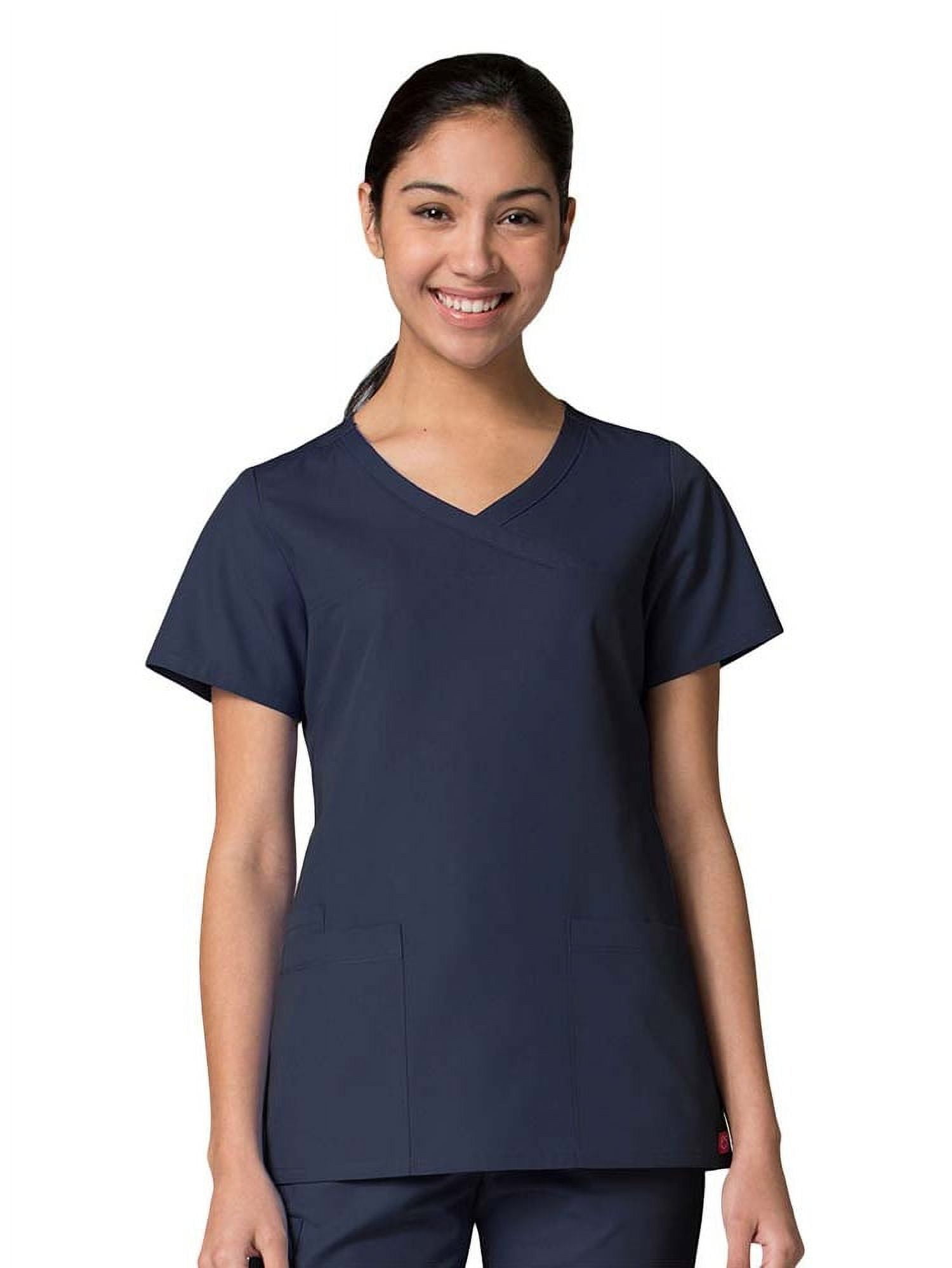 Red Panda Women s Curved Mock Wrap Solid Scrub Top 1726