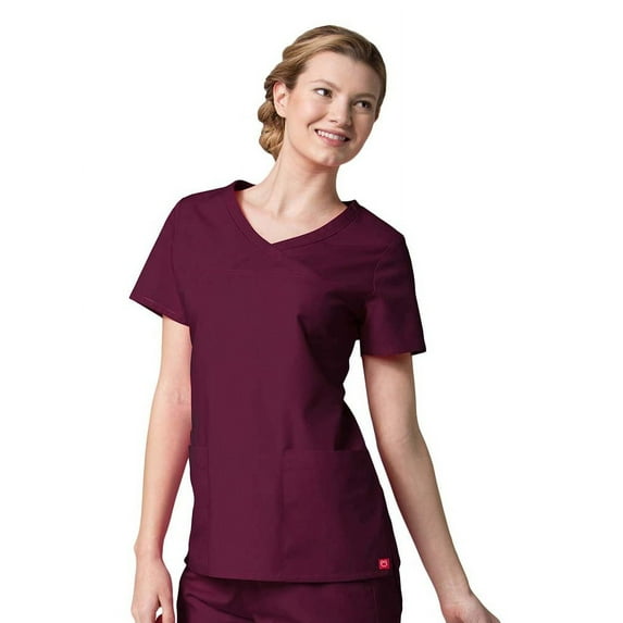 Red Panda Women's Curved Mock Wrap Solid Scrub Top