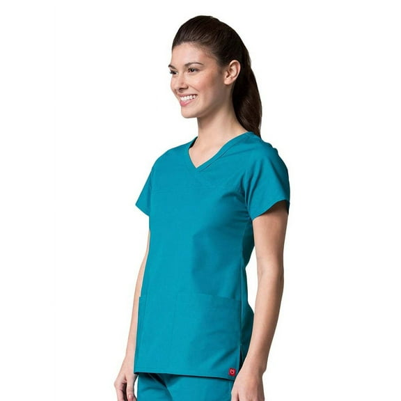 Red Panda Women's Curved Mock Wrap Solid Scrub Top
