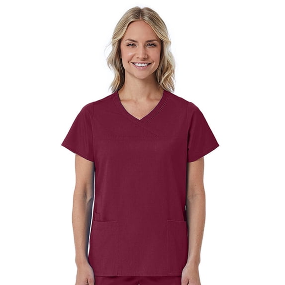 Red Panda Women's Curved Mock Wrap Solid Scrub Top
