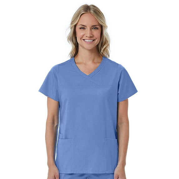 Red Panda Women's Curved Mock Wrap Solid Scrub Top