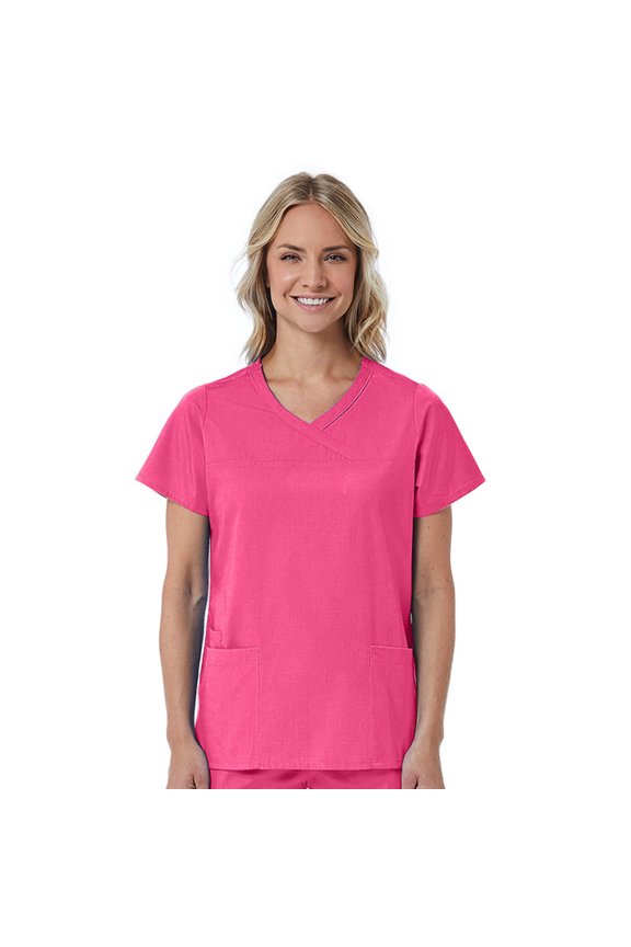 Red Panda Women's Curved Mock Wrap Solid Scrub Top