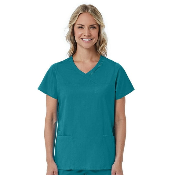 Red Panda Women's Curved Mock Wrap Solid Scrub Top