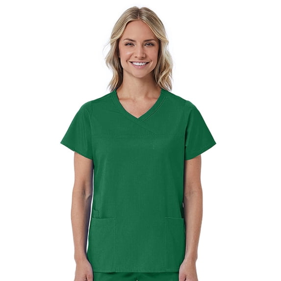 Red Panda Women's Curved Mock Wrap Solid Scrub Top
