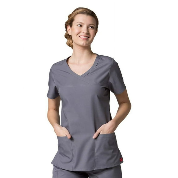 Red Panda Women's Curved Mock Wrap Solid Scrub Top