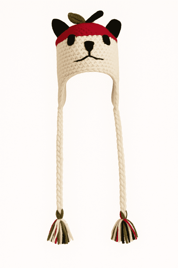 Red Panda Woolen Animal Hat Hand-Knitted with Micro Fleece Lining for Children, Teens & Adults