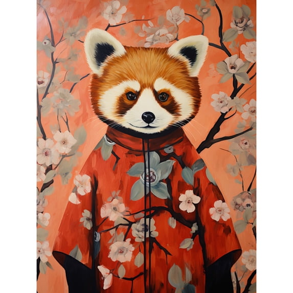 Red Panda in Kimono Cherry Blossom Trees Japan Extra Large XL Wall Art Poster Print
