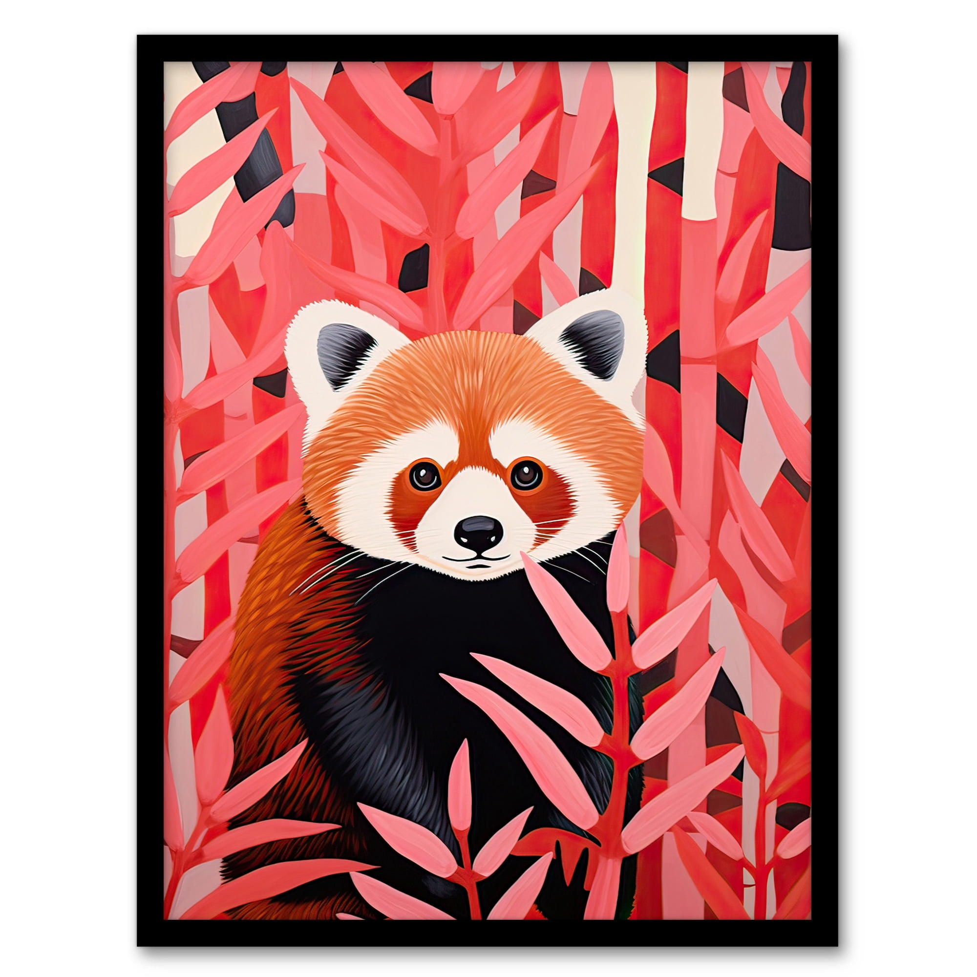 Red Panda in Pink Bamboo Forest Oil Painting Art Print Framed Poster ...