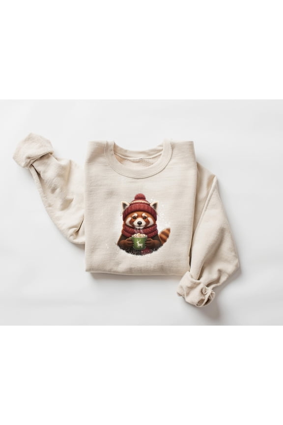 Red Panda season Sweatshirt, Cute Cocoa Animal Sweater, Cozy Winter Panda Shirt, season Idea, Unisex Festive Pullover, F7131 Sweatshirt All Size S-5XL