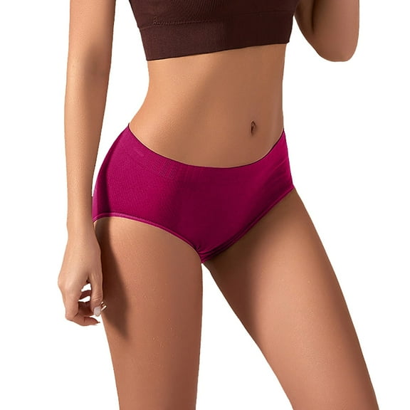 Red Panties for Women'S Solid Color Conservative Mid Waist Briefs Thin Seamless Head