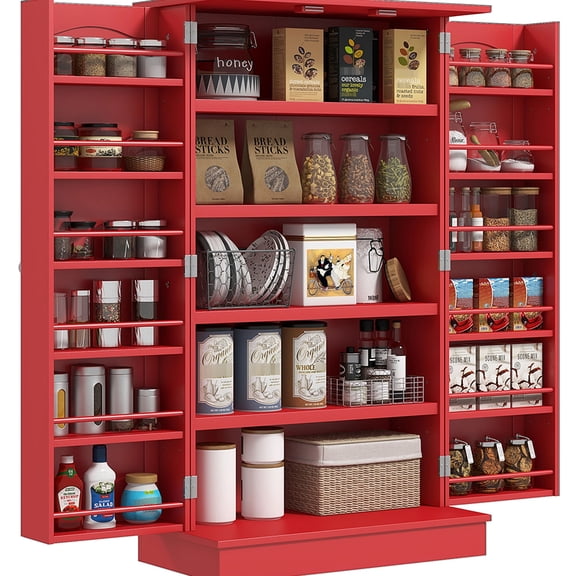 Red Pantry Cabinet with Compact Design | Fit in Living Room, Dining Room or Garage | Customize Shelves for Tall Containers