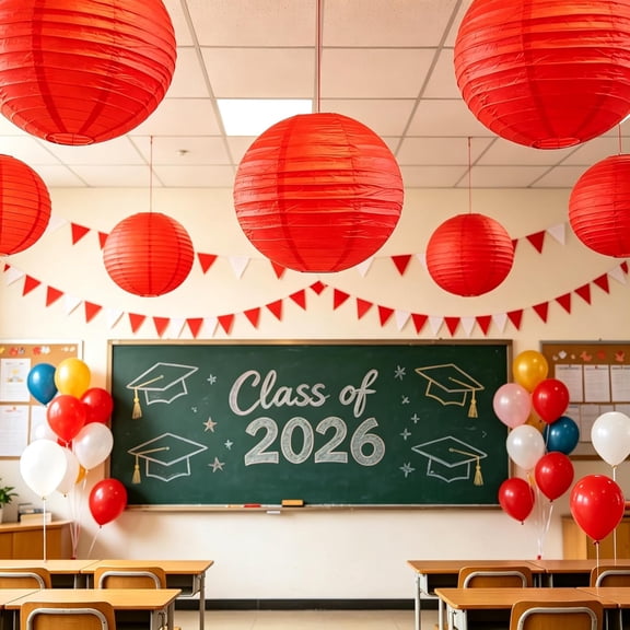 Red Paper Lanterns Graduation Decorations Classroom Graduation Party, Wedding Birthday Home Decor, Hanging Chinese Paper Lantern Lamps(Set of 5, 10, Red)