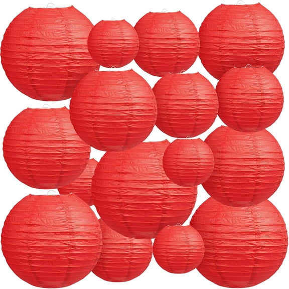 Red Paper Lanterns Set, 16 Pcs Assorted Sizes Hanging Round Chinese Paper Lanterns 6 8 10 12 Inch for Birthday Party Decorations, Wedding, Home, Classroom, Store, Lunar New Year Decor