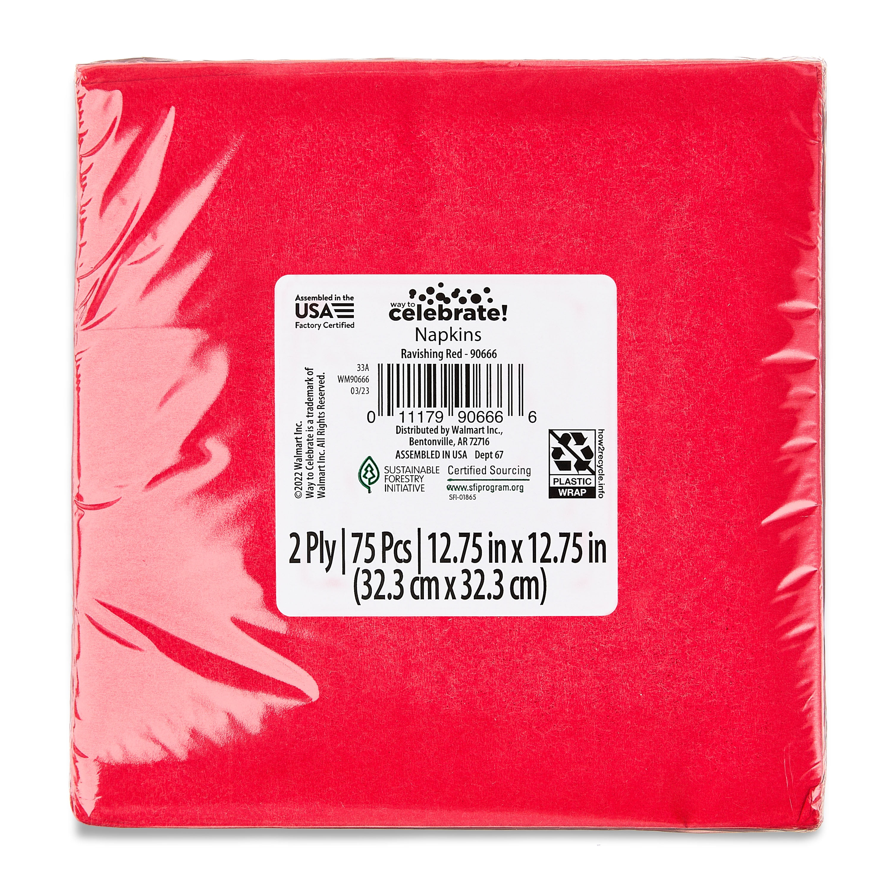 6.5" x 6.5" Disposable Red Paper Napkins, 75 Count, by Way To Celebrate