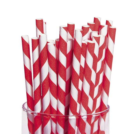 Red Paper Striped Straws (24Pc) - Party Supplies - 24 Pieces