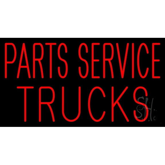Red Parts Service Trucks LED Neon Sign 20 x 37 - inches, Clear Edge Cut Acrylic Backing, with Dimmer - Bright and Premium built indoor LED Neon Sign for automotive store, and mall.