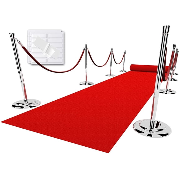 Red Party Aisle Runner 4x15 ft Polyester Non-Woven Adhesive Rug for Weddings and Events