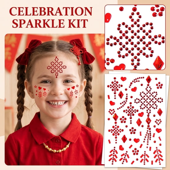 Red Party Decorations Self Adhesive Acrylic Rhinestones Face Gems for Prom Makeup Bachelorette Party Bridal Shower Valentine Day Romantic Occasion Diy Face Decor